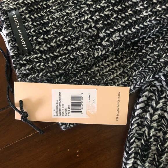NWT Rebecca Minkoff Marled Black White Beanie Hat & Armwarmer Set Fingerless NEW - Picture 3 of 5